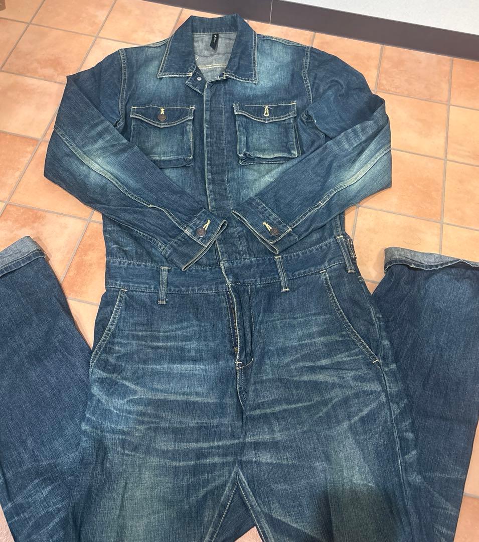 glambグラム デニムつなぎ バックプリント オールインワン ヴィンテージ加工