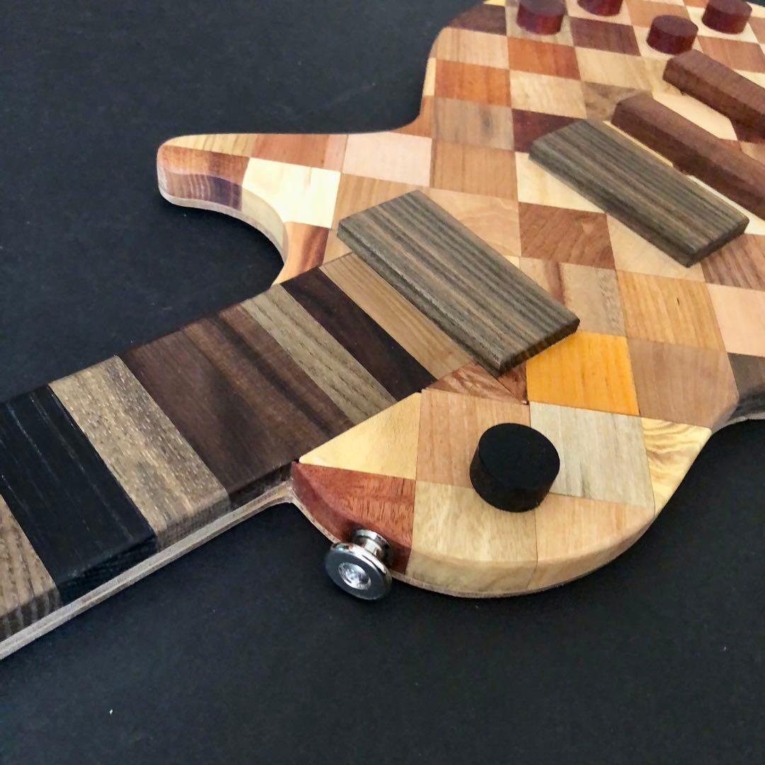 寄せ木アート　エレキギター　ハンドメイド　インテリア　銘木寄せ木