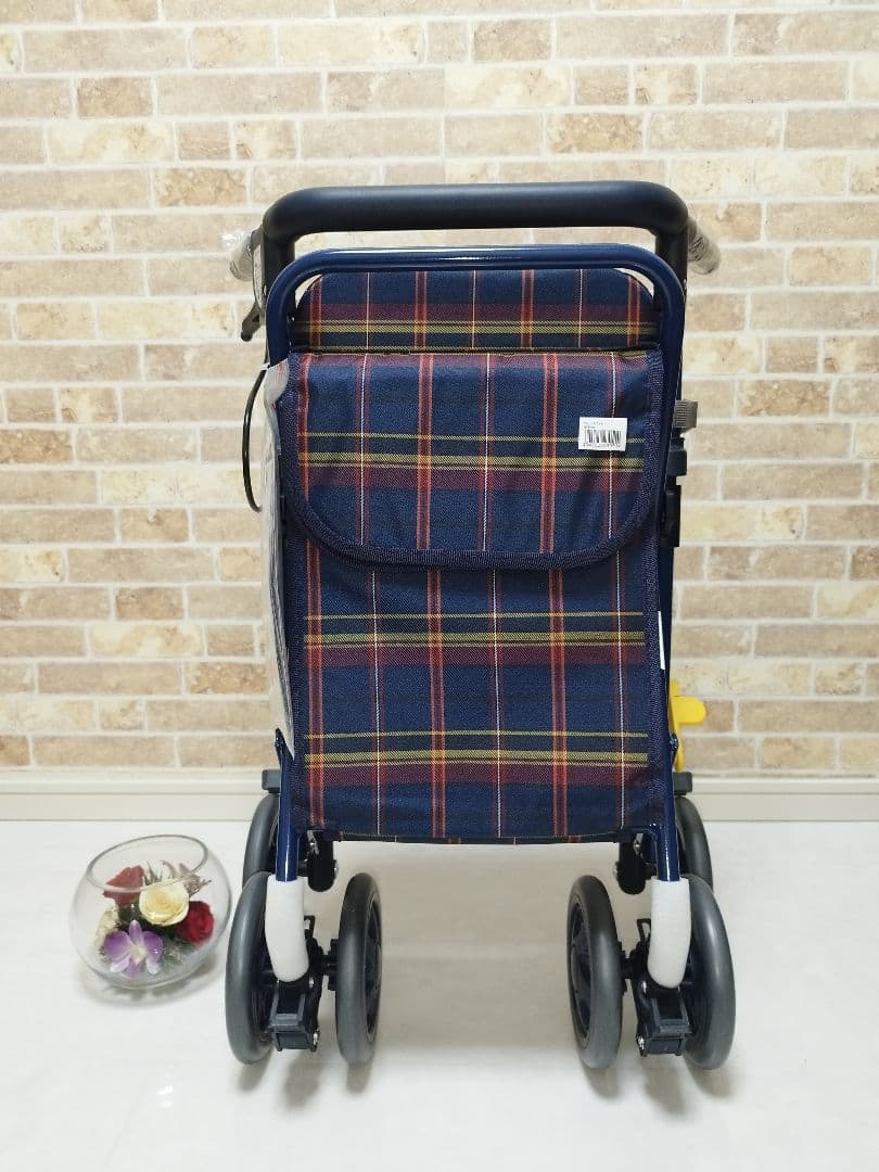 ✨️値引き可能✨️フォルテライト　紺チェック　島製作所　新品シルバーカー