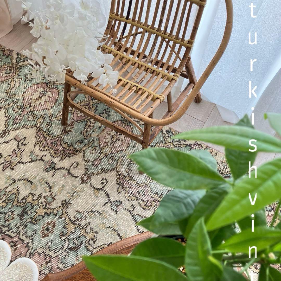 ペパーミントグリーン　ピンクベージュ73×222ランナー　トルコヴィンテージラグ