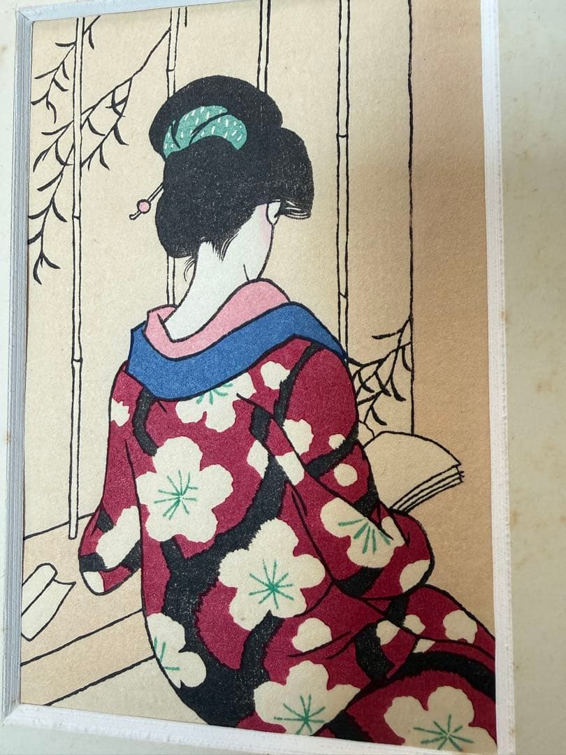 竹久夢二　木版画　【長き夜】読書　戦前　送料込み0120