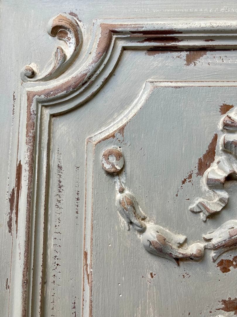 フランス アンティーク 花かご リボン 木製プレート家具装飾 フレンチグレー