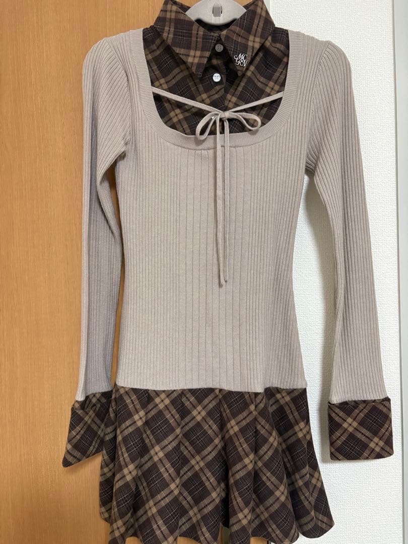 ミシェルマカロン チェックドッキングワンピース　XS