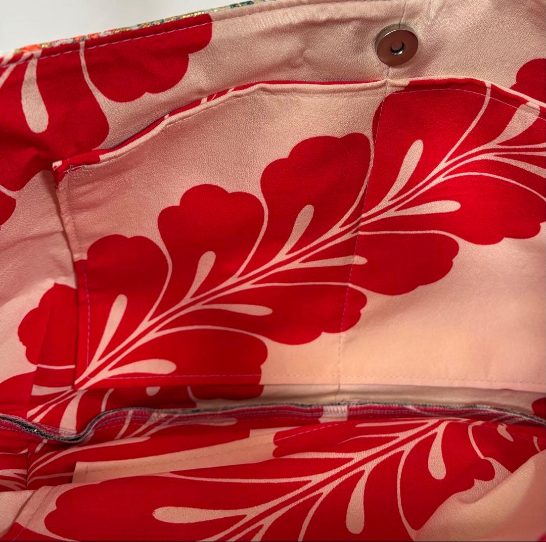 帯バッグリメイク　773番アシンメトリーBIGリバーシブル(肩あて飾り付き)