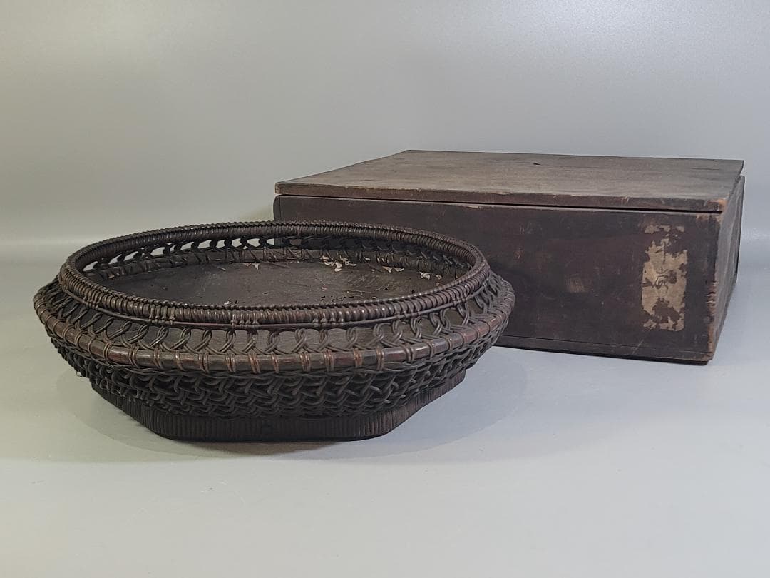 茶道具 竹網籠 炭斗 時代物 DT533