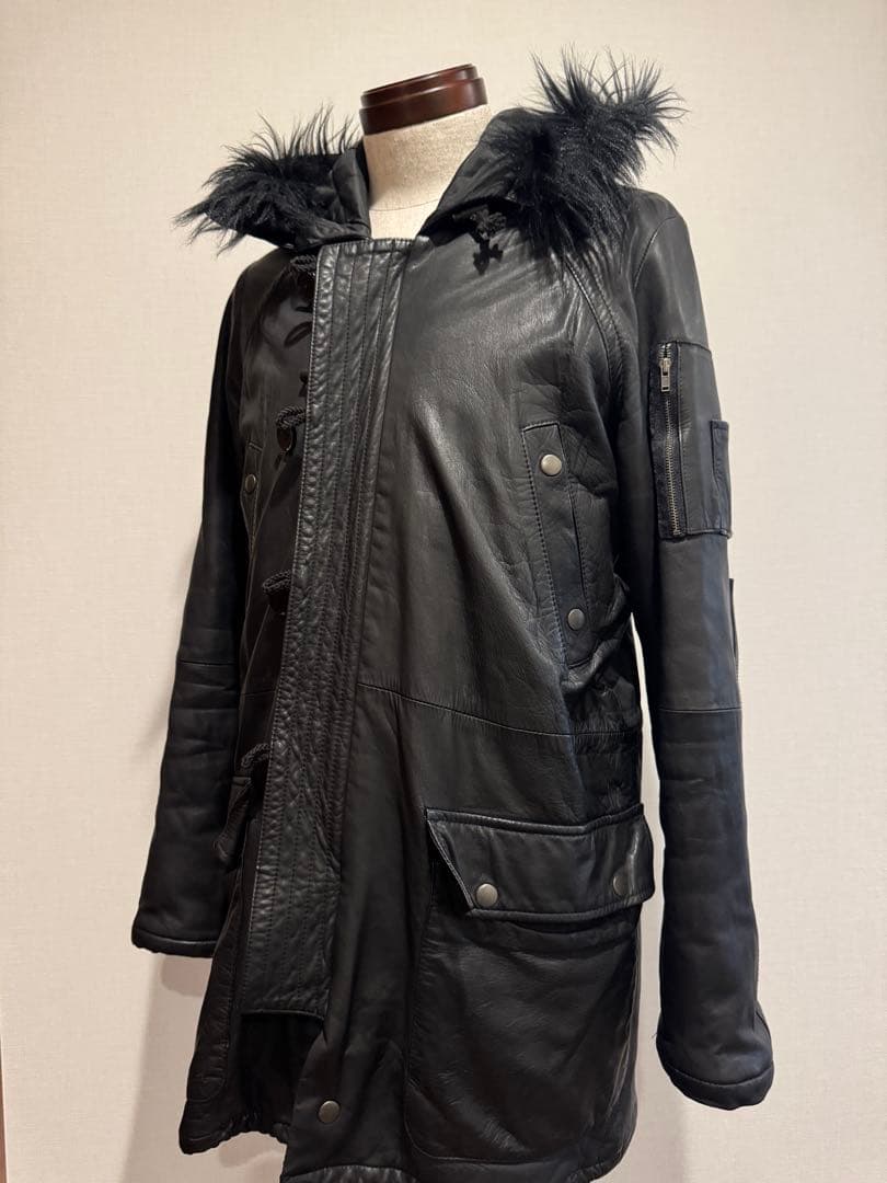 Luisルイスのレザー ファー付き レザーモッズコートbacklash愛好家に