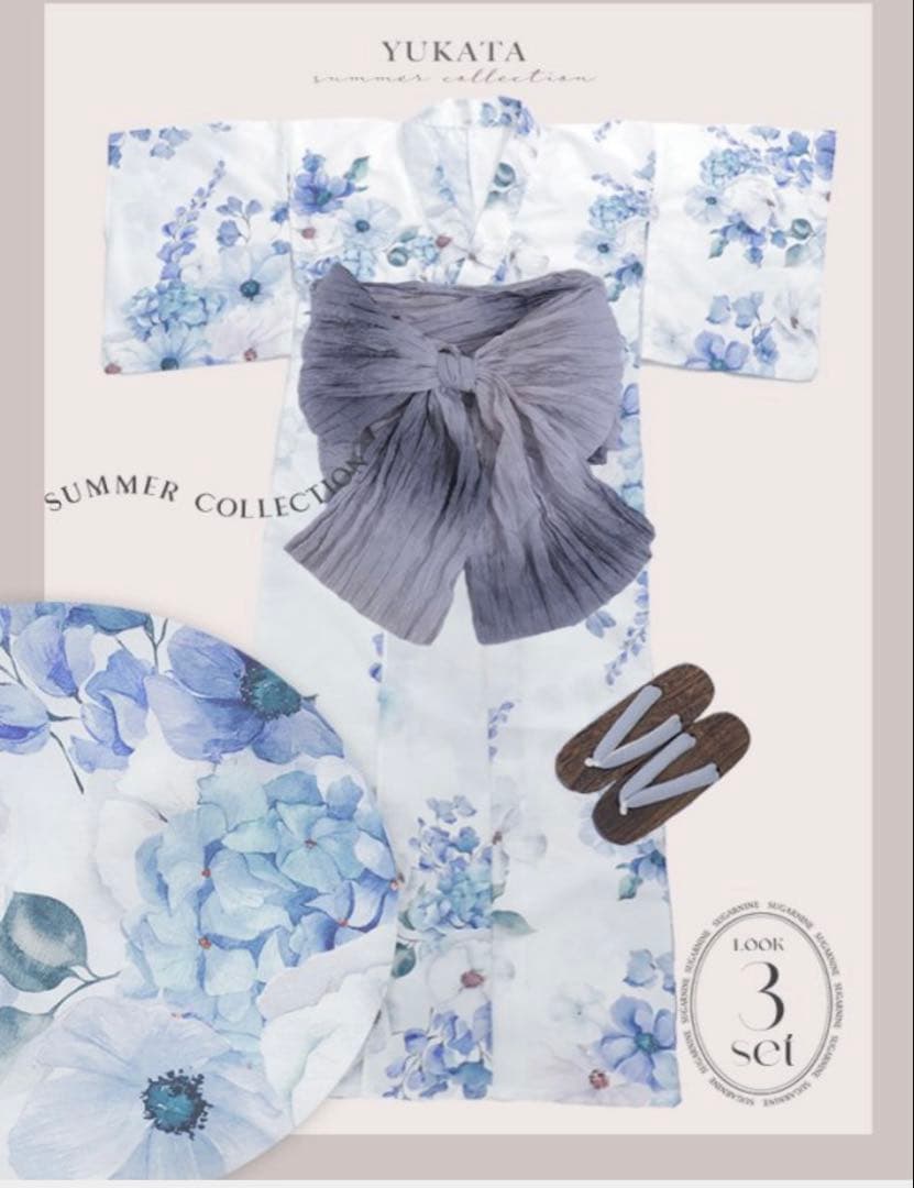 sugar 浴衣　瑠璃色ビオラブーケ