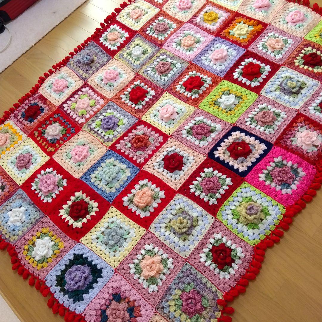 ブランケット ベットカバーカラフルなお花のグラニースクエア