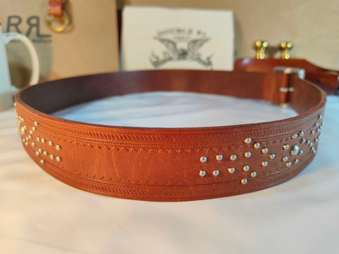 【極美品】RLL ローレンラルフローレン　高級スタッズレザーベルト　厚本革正規品