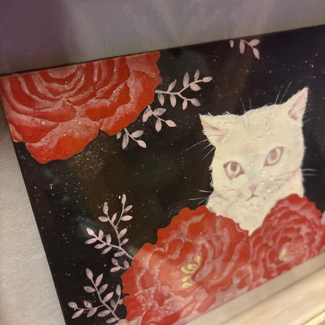 阿部千鶴 SM号 花日 絵画 猫 日本画 本物保証
