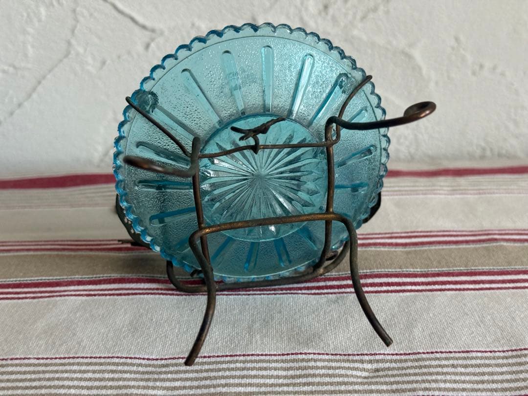 フランスアンティーク オブジェ　ガラスとワイヤーワークのキャンドルホルダー