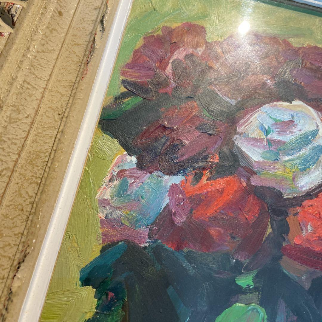 【額縁付き】薔薇 油絵【壁掛け可能】