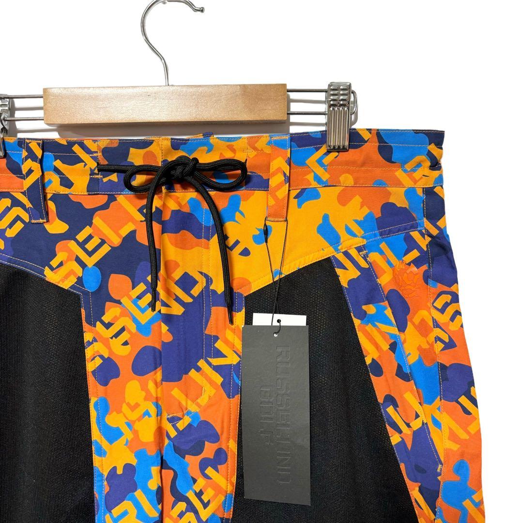 新品 ラッセルノ ゴルフ メッシュ ポケット ショーツ オレンジ カモ L 5