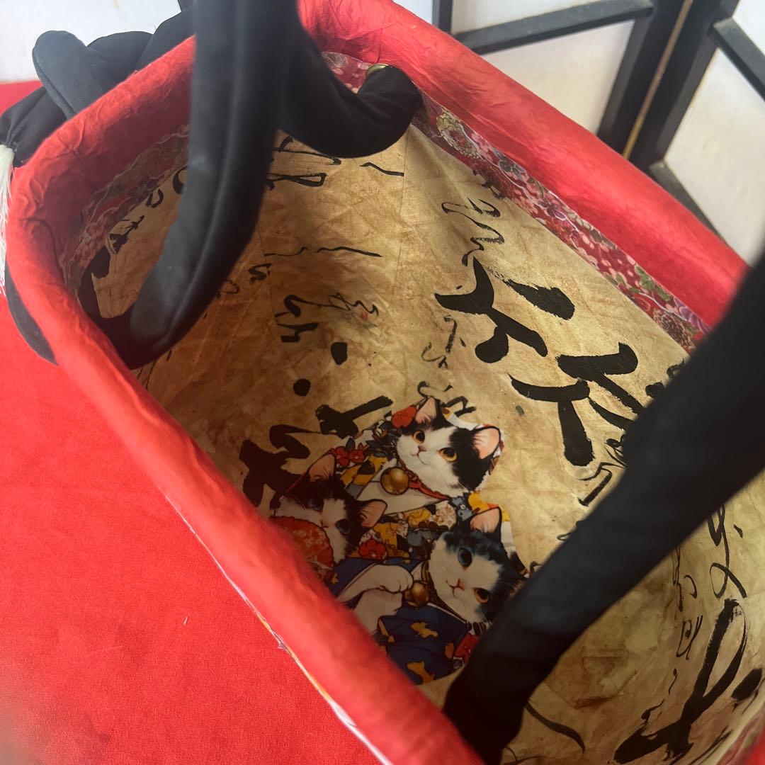 猫がいっぱい！ 一閑張り バッグ かごバッグ ハンドバッグ 和猫 茶トラ 小さめ