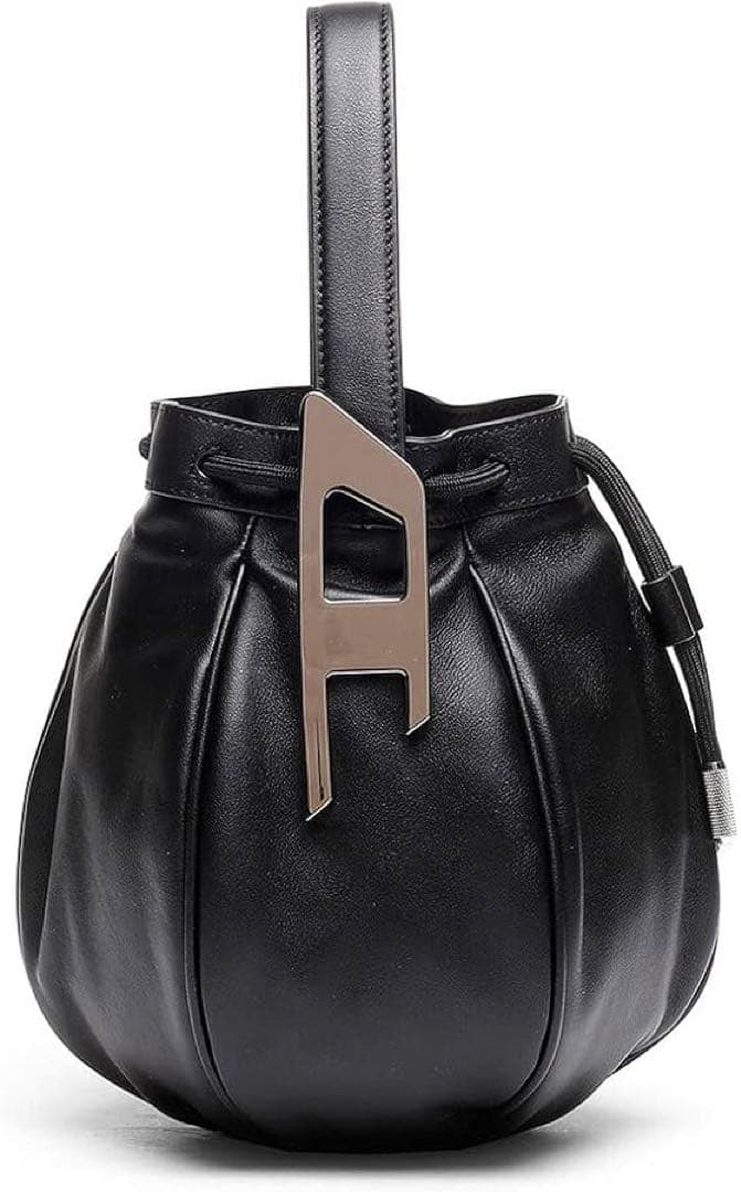 DIESEL ブラック 黒 レザーハンドバッグ 巾着型