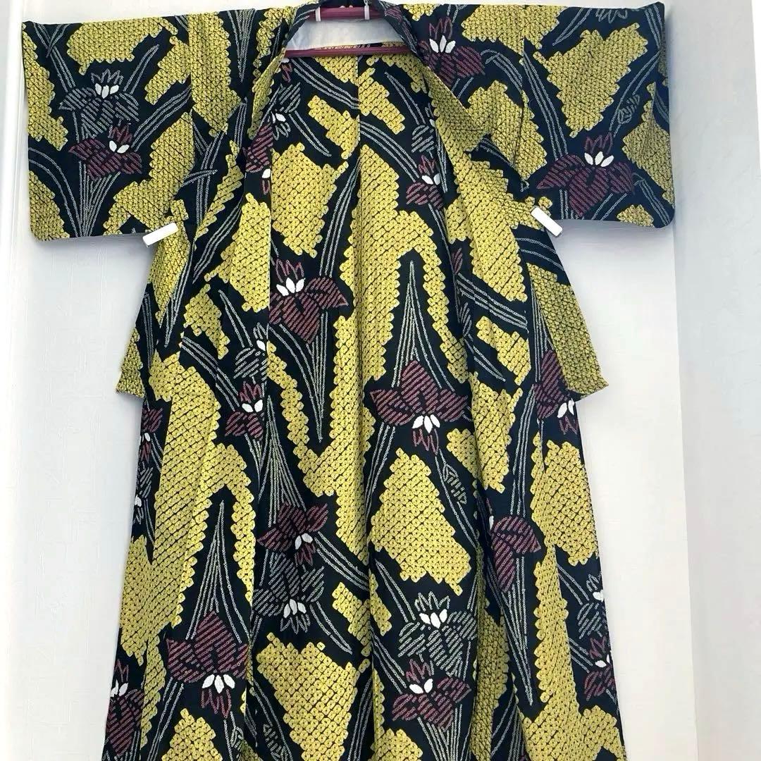 masami 有松絞り浴衣・蜘蛛絞り　菖蒲　身丈169・裄74No.-50