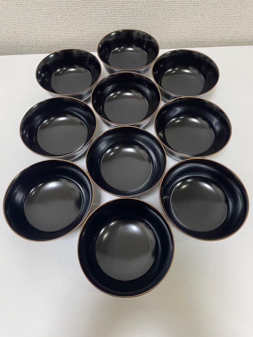 漆器 輪島塗 金蒔絵 扇柄 黒 内黒 吸物 割烹 蓋付き10客個 お煮物椀