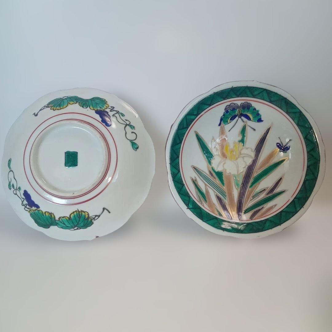 角福　九谷(10客)　古九谷　古道具　台所用品　食器　骨董　丸皿　浅皿　伝統工芸