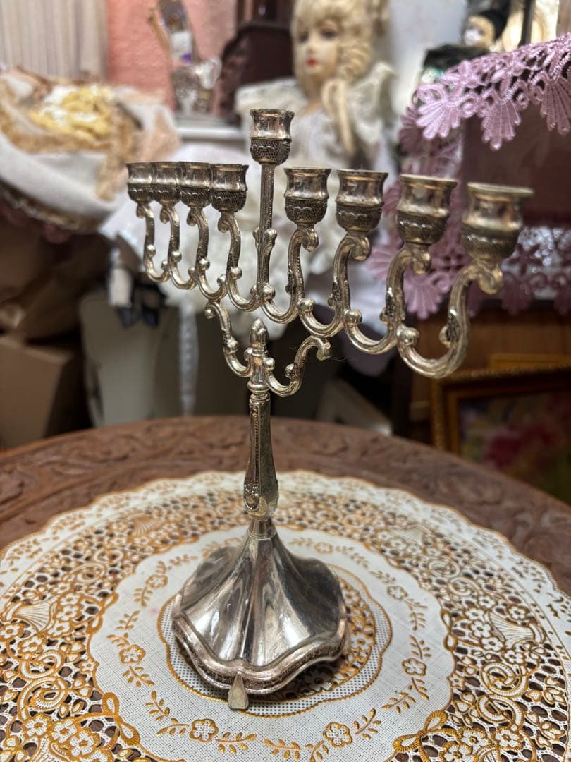 素敵なフランスアンティーク　銀のキャンドルホルダー 8本用　飾り