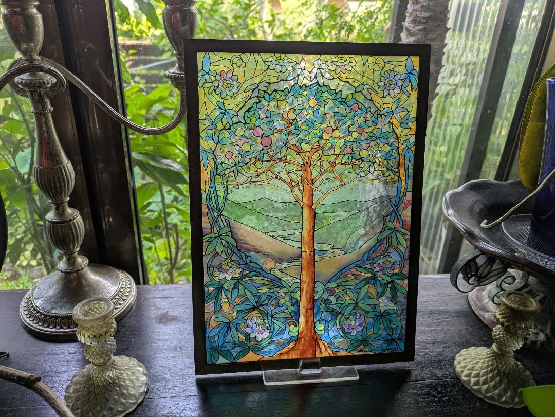 レア　スタンド付き　生命の木　ステンドグラス　ルイス・C・ティファニー