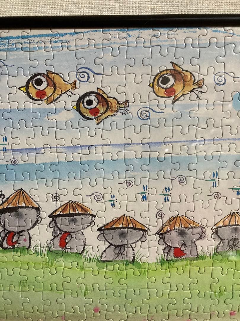 千P⑭のんびり幸せいっぱい六地蔵　ジグソーパズル　アルミ額49×72㎝完成品美品