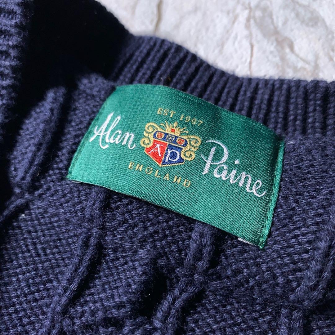 ALAN PAINE コットン ケーブル チルデンニット クリケットセーター 紺