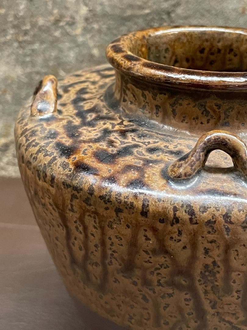 丹波焼 大上昇 立杭 時代物 花瓶 四耳壺 華道具 花器 飾り壺 在銘 古玩