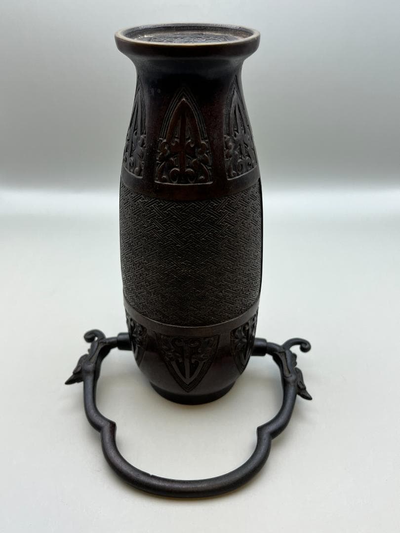 【海】大明宣徳年製　銅製　龍耳花瓶　花入 花器 花生 古銅 古美術 唐物 骨董