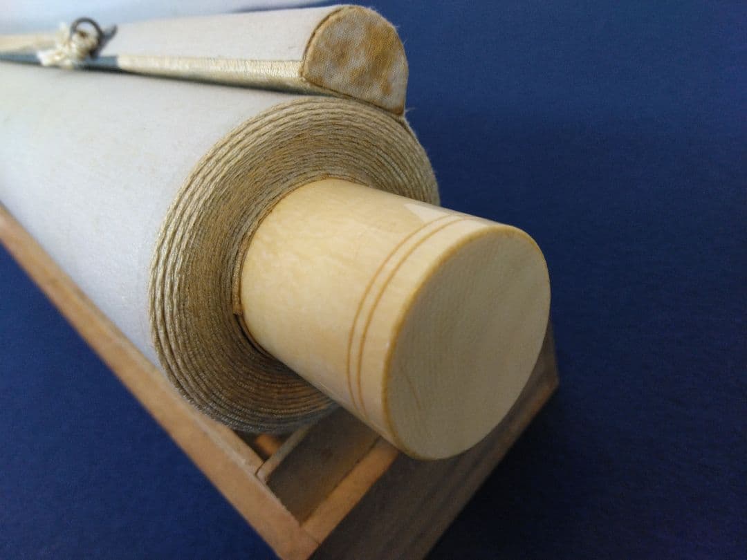 立原杏所【青緑山水図】絹本　掛軸・識箱／2重箱　(江戸時代・水戸藩士・徳川斉昭)