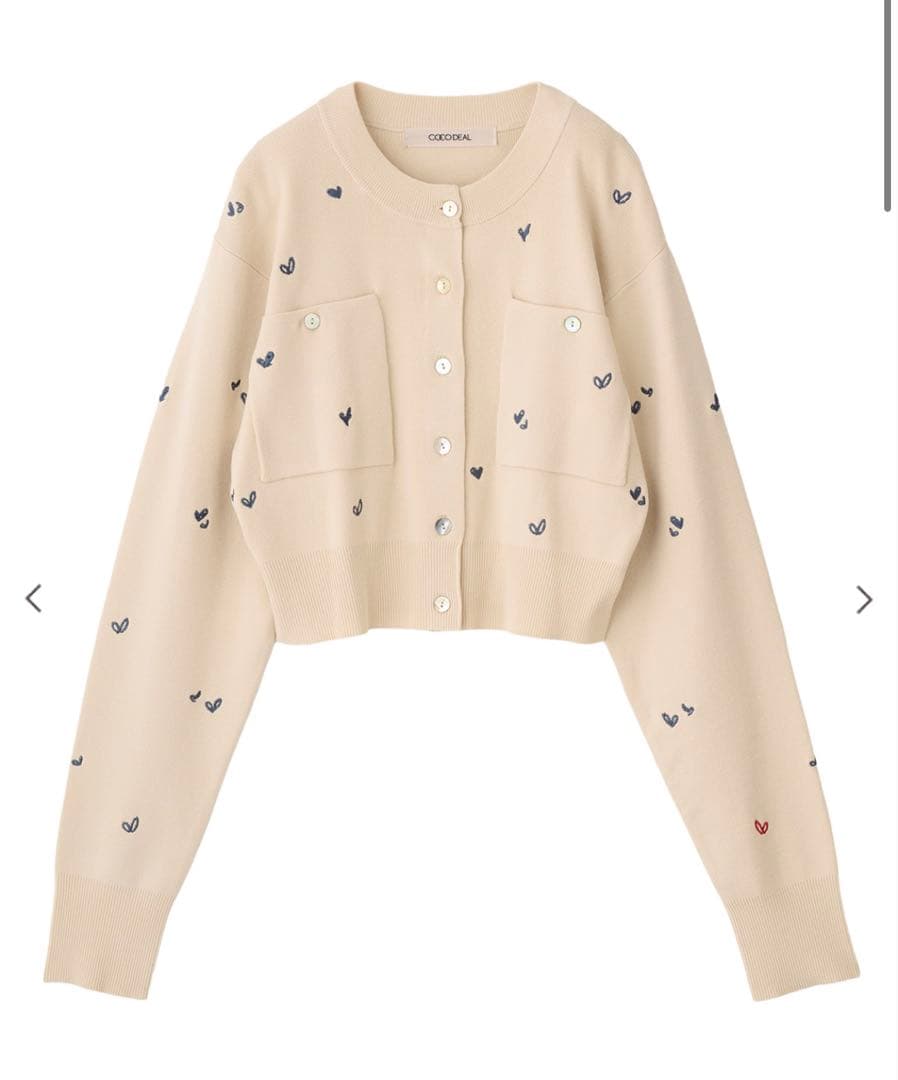ココディール cocodeal 小花/ハート刺繍ニットカーディガン ベージュ