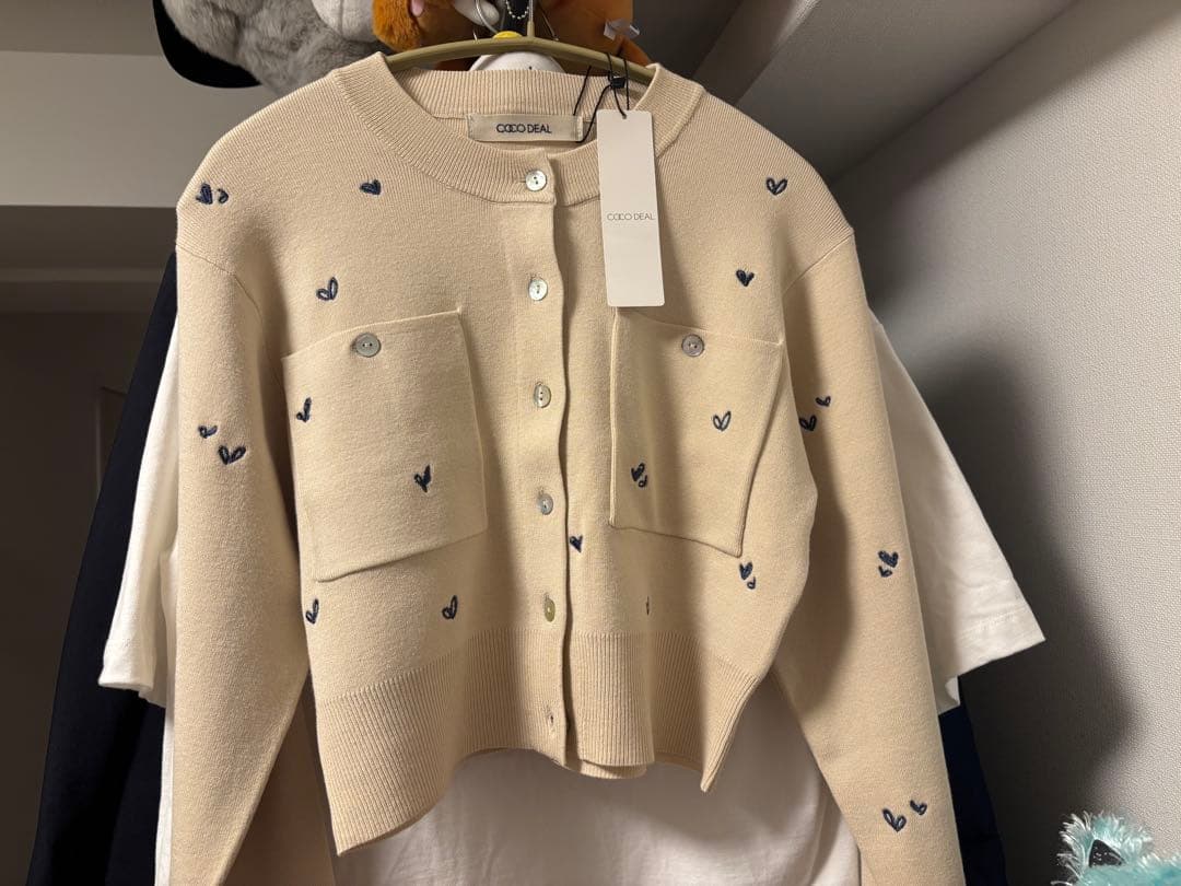 ココディール cocodeal 小花/ハート刺繍ニットカーディガン ベージュ