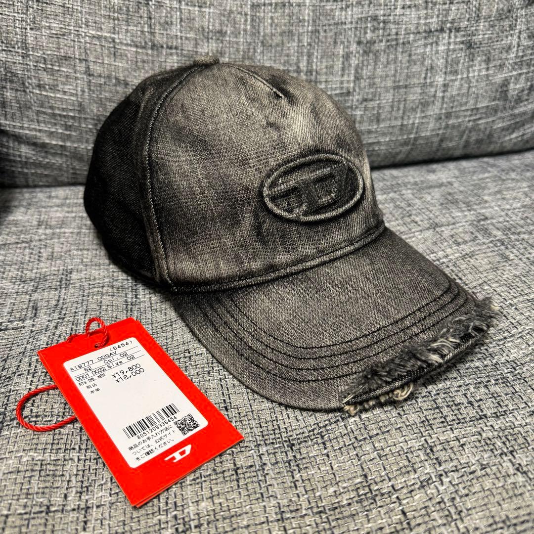 DIESEL タグ付き デニム風ダメージグレーキャップ サイズ2