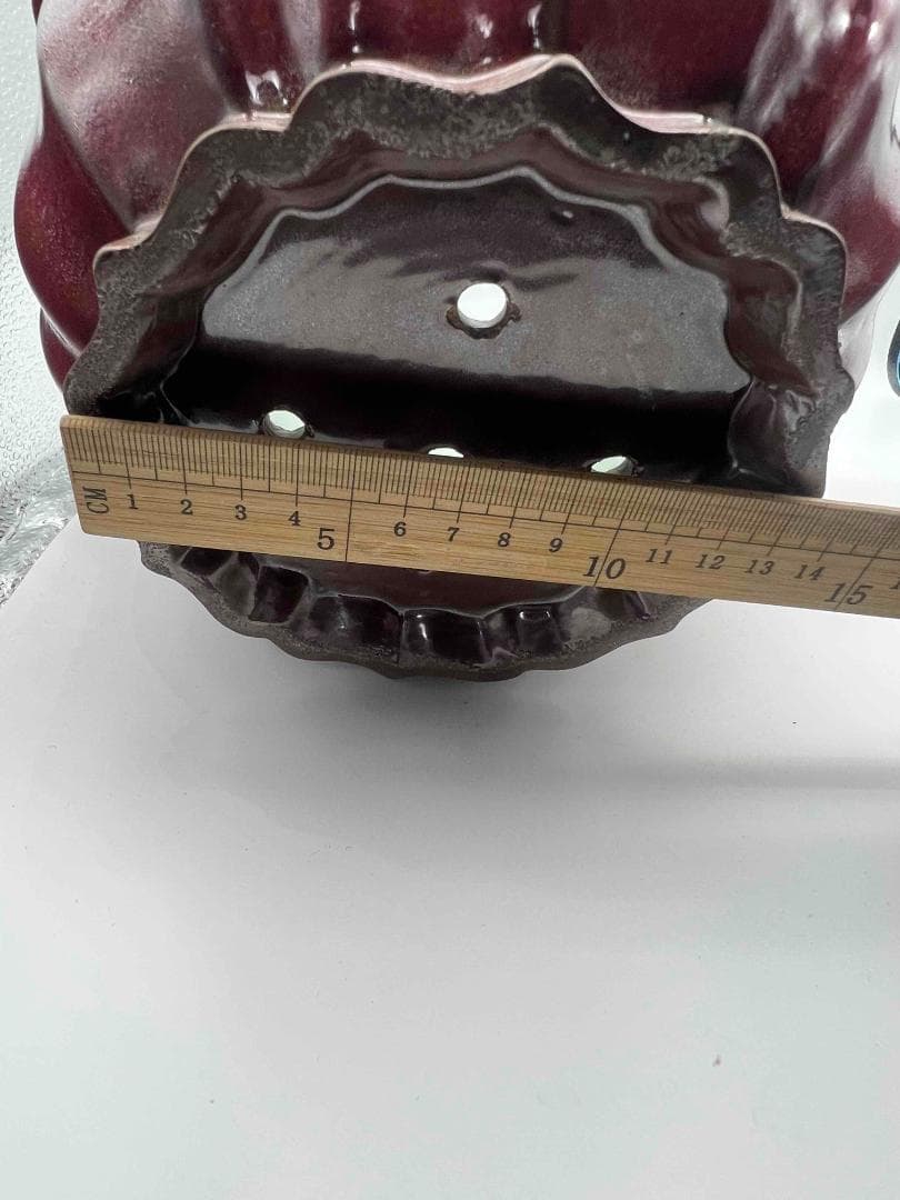 北宋時代 鈞窯　天青紫紅釉葵口盆　花入れ　鉢植え　窯変釉　辰砂(B-30)