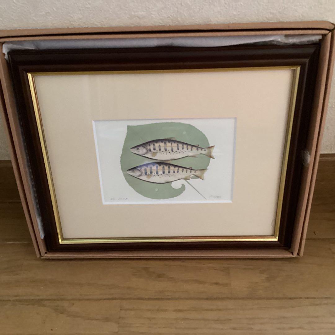 大場雅文作　山女魚アート画　作者サイン　【作品　額装裏】有り　制作NO０００１号