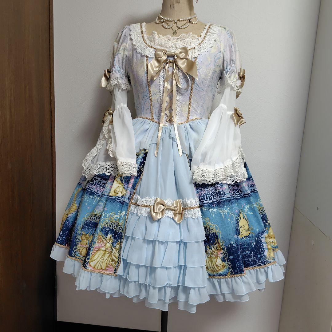 BABY ディズニー シンデレラワンピース カチューシャセット サックス 姫袖