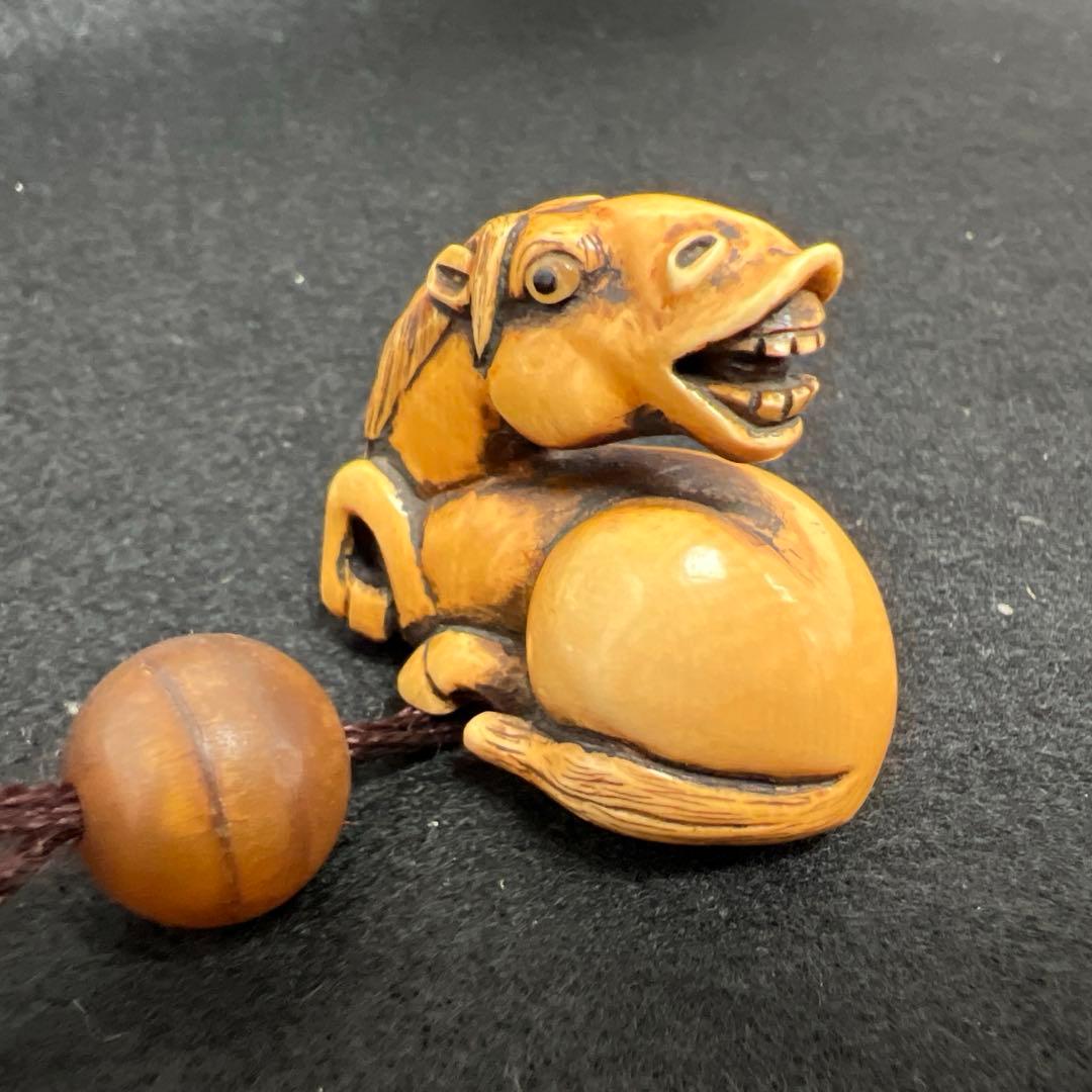 江戸時代　極上螺鈿花鳥図提物、極上馬根付　66g 東Y8-0122☆2Fトニサ