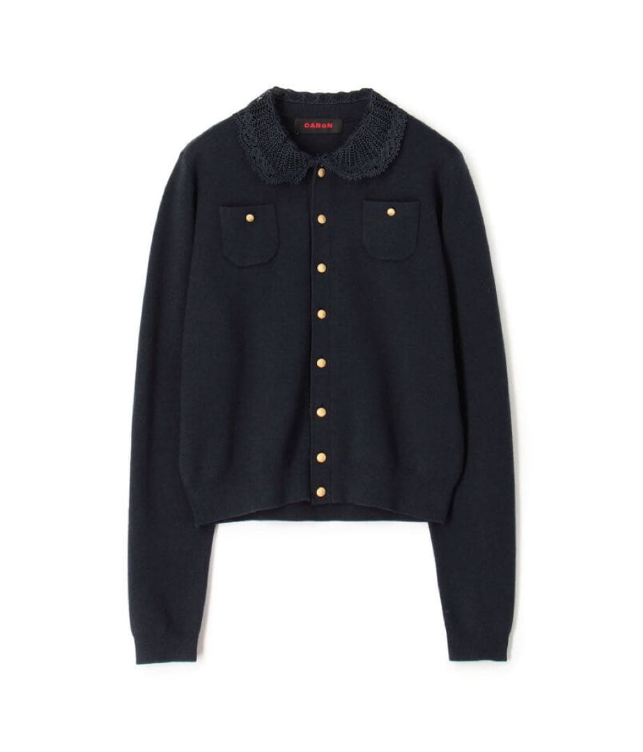 キャバン　caban カーディガン　ネイビー ニットレース