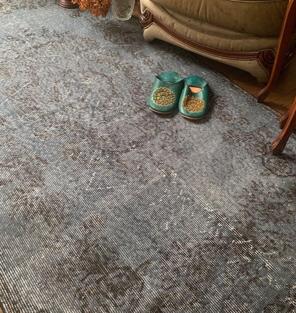 トルコヴィンテージラグ　207×104 グレー　ブラック　チョコ　オーバーダイ