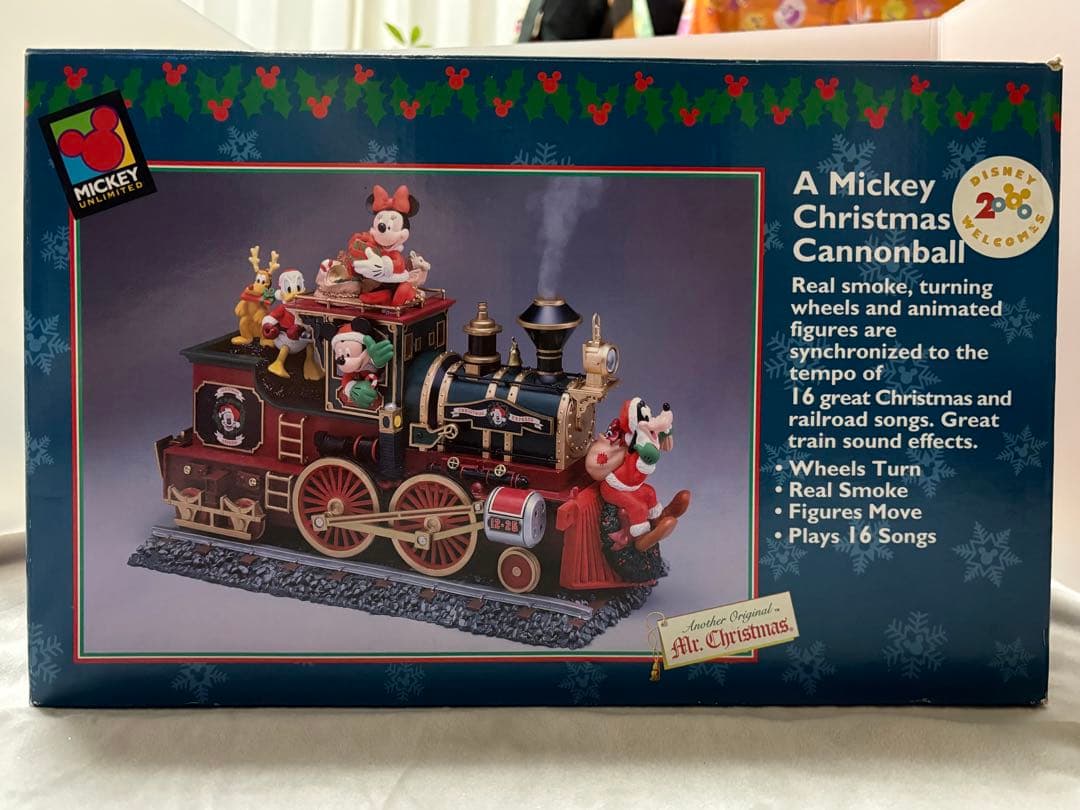 ミッキークリスマスキャノンボール フィギュア 機関車 汽車ライトアップオルゴール