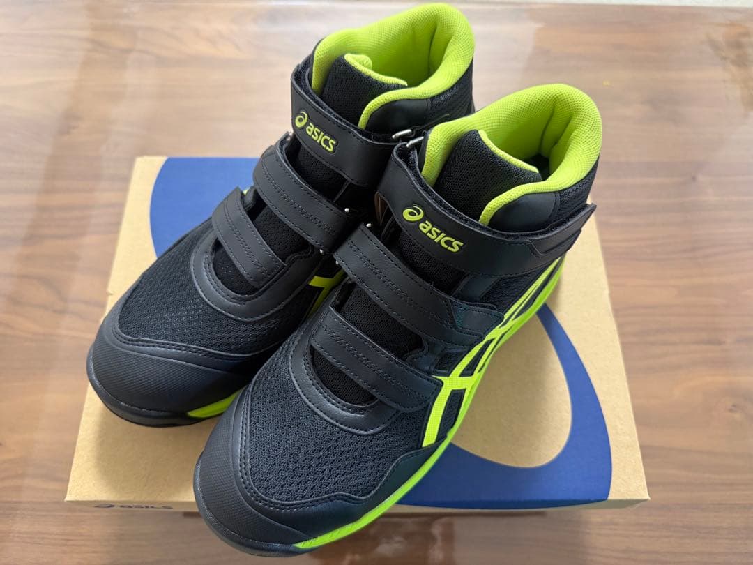 アシックス 安全靴 ウィンジョブ CP216 ブラック/ネオンライム 26.5