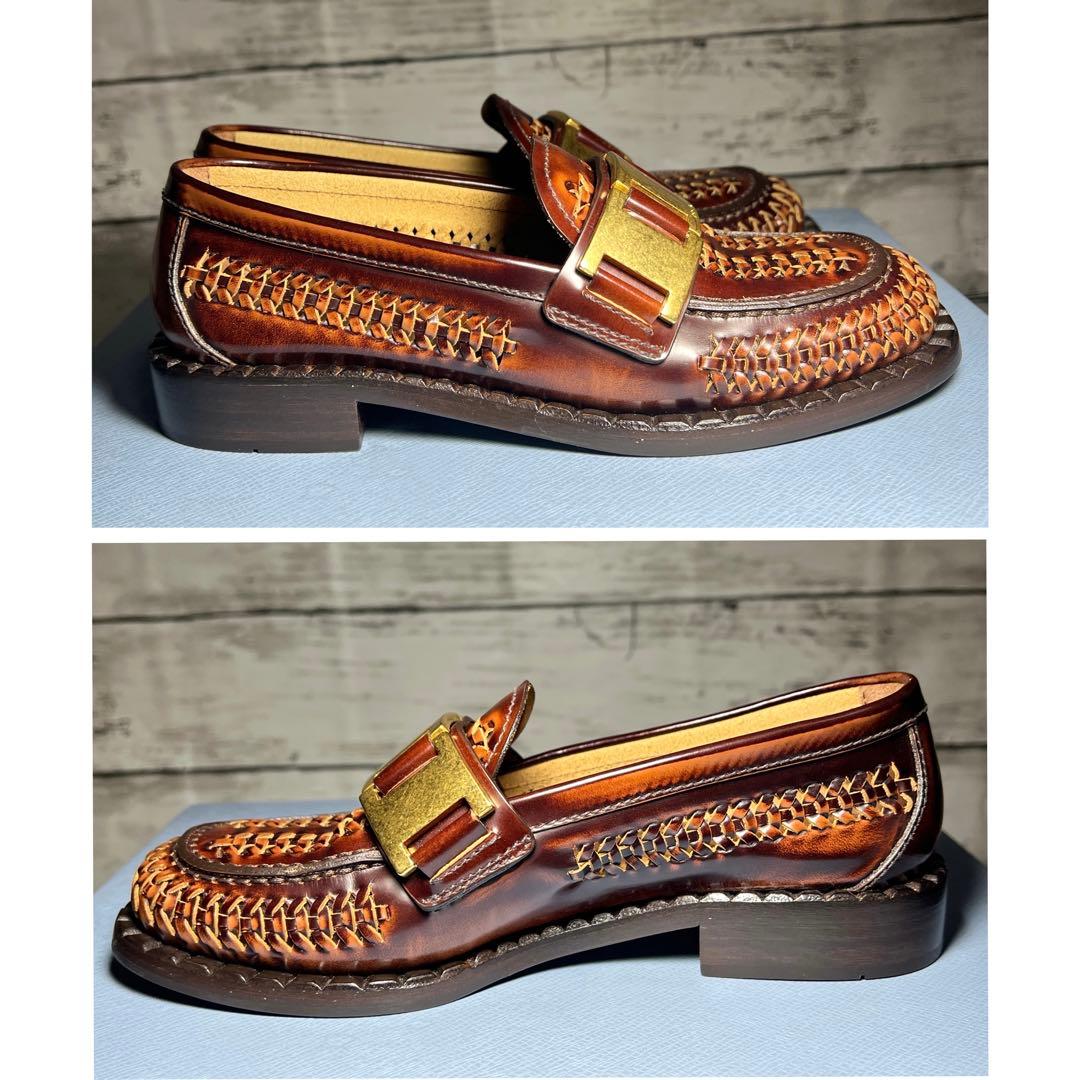 希少美品✨PRADA プラダ ブラッシュドレザーローファー34革靴フラット金具