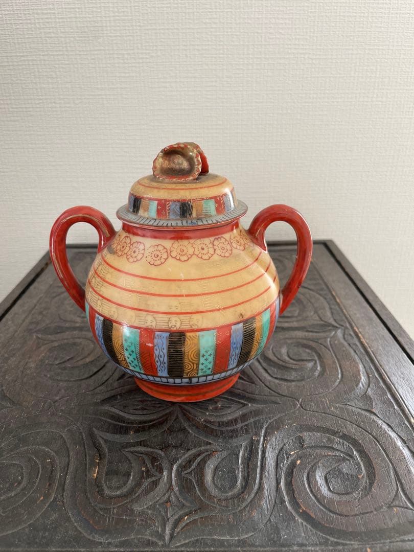 九谷焼？ アンティーク シュガーポット 顔 明治期 里帰り 陶磁器 骨董