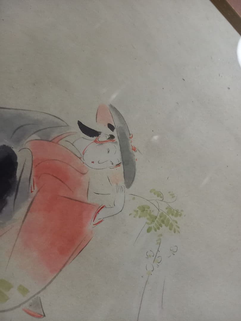 希少　角谷日沙春　美人画　和紙　日本画　記名　押印　有り　額装飾