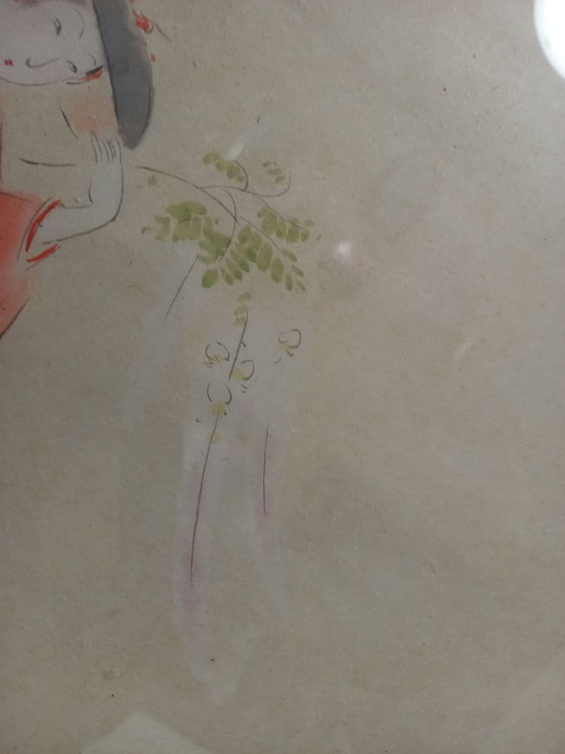 希少　角谷日沙春　美人画　和紙　日本画　記名　押印　有り　額装飾