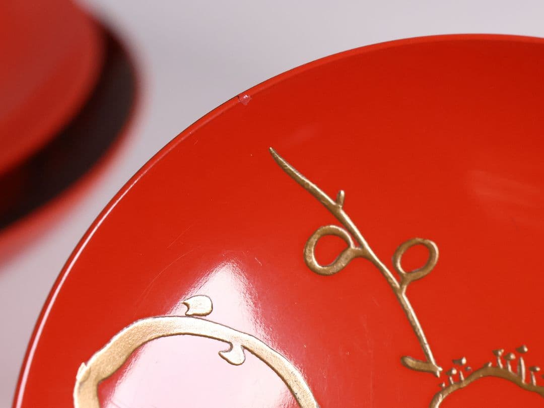 【CM358】時代 法橋光琳造(尾形光琳) 松竹梅蒔絵 朱塗 三ッ盃 木製 酒盃