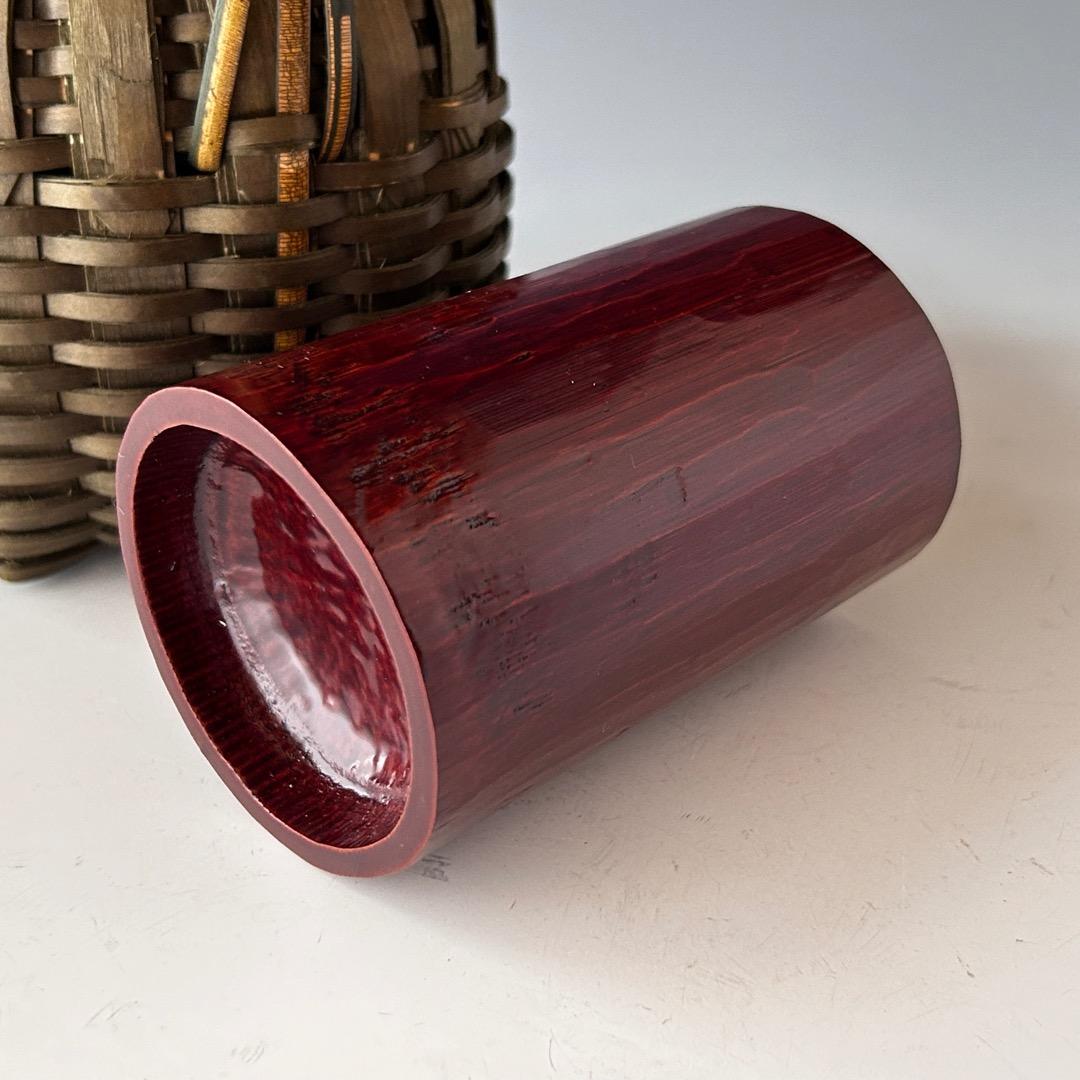 茶道具　即中斎好　南紀　檜　手付　掛籠　花入　熊玄斎　共箱　竹工芸　篭花入　夏