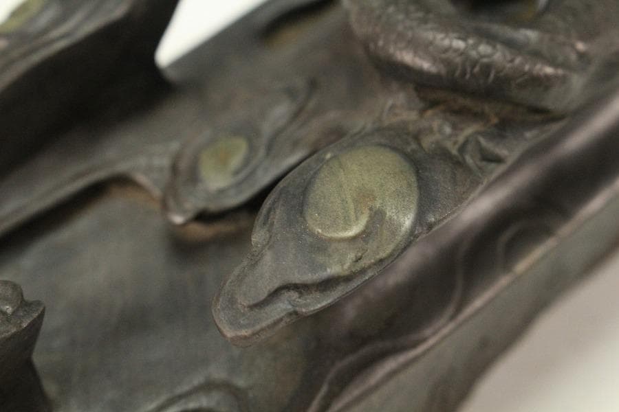 中国美術 端渓 刻 雲龍 鎮 置物(K-A725)