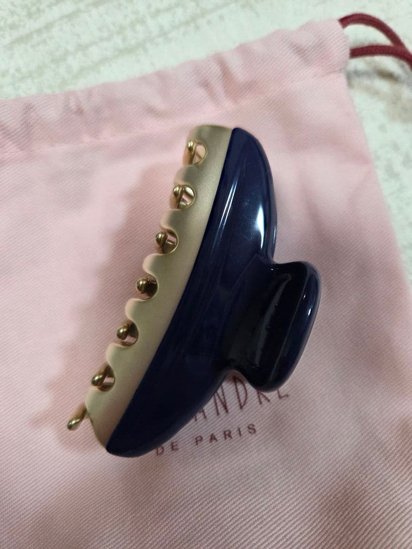 ALEXANDER DE Paris ネイビー ゴールド ヘアクリップ Mサイズ