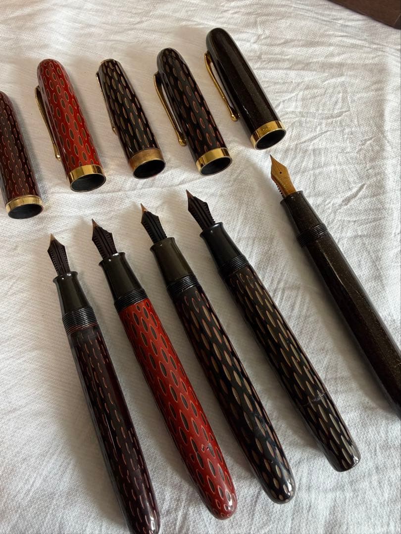 酒井栄助、兜木、鎌倉彫、土填修一万年筆5本セット