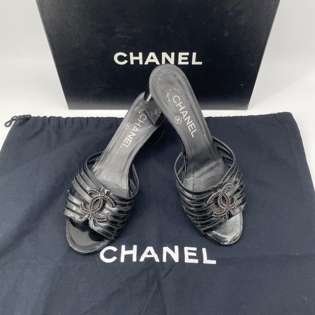 良品✨シャネル ココマーク ミュールサンダル スエード レザー 黒 ブラック
